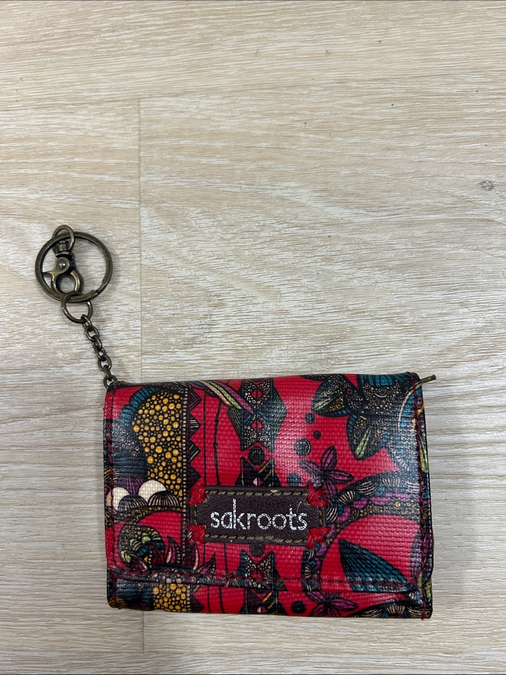 Sakroots Red Floral Pattern Key & Card Holder with Keyring